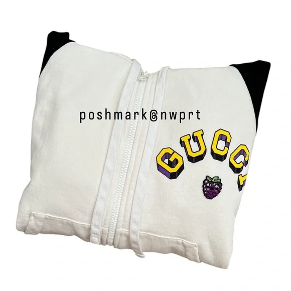 GUCCI 🍇 Hoodie Graphic Jacket Black Off White Zip Up Sweatshirt Logo S Small - Picture 4 of 15